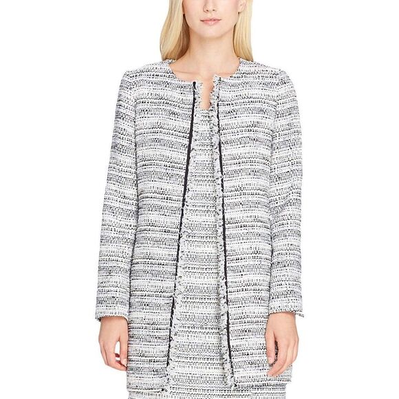 Tahari ASL Long Bouclé Topper Jacket & Dress Size 14 Black/White/Silver Metallic - Picture 1 of 16